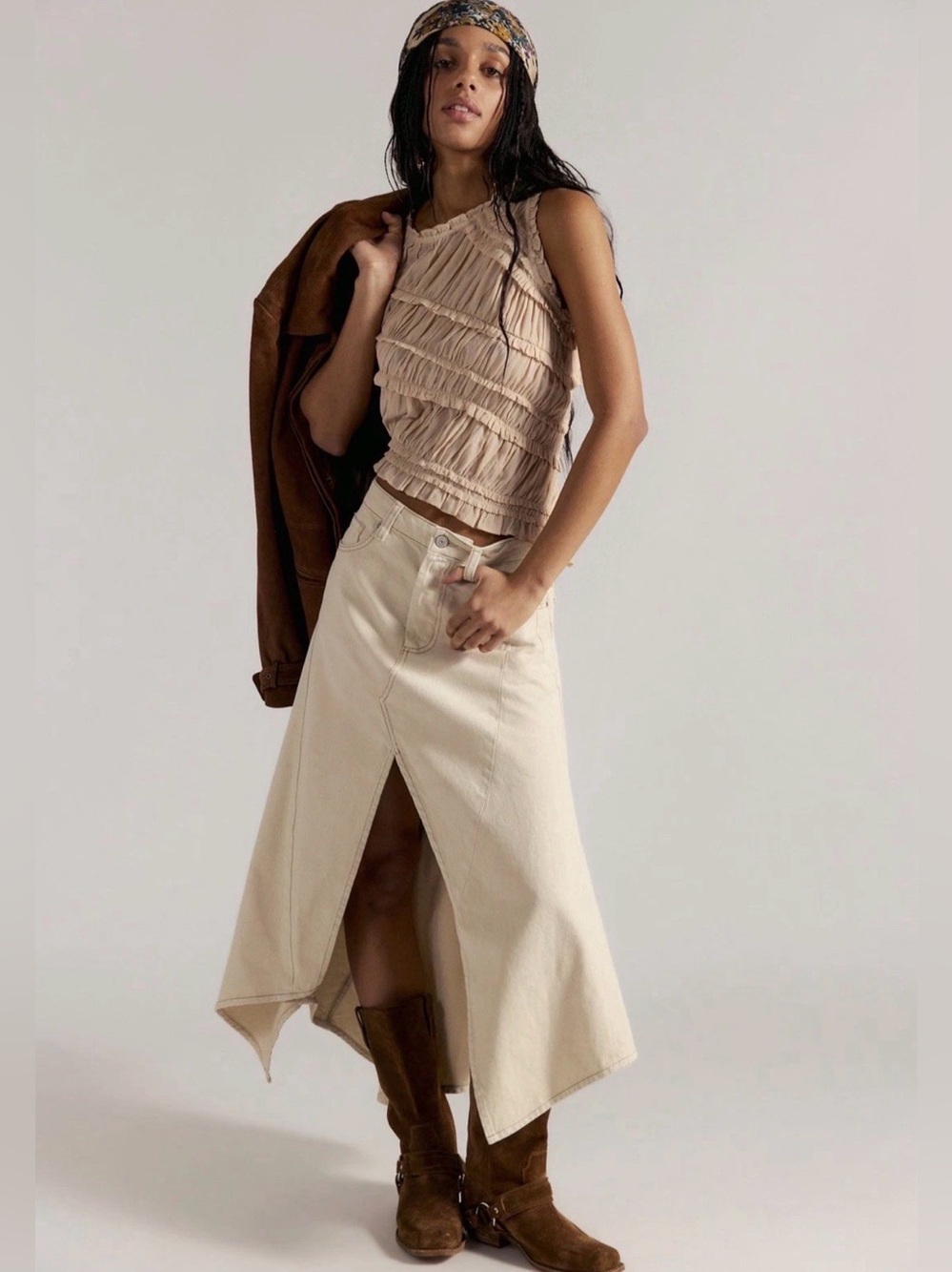 Free People Aquarius Maxi Skirt We The Free Pointed Hem Ecru Ivory